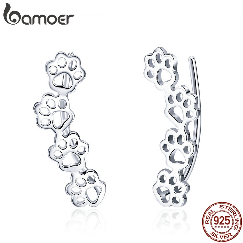 Orecchini A Zampa Di Cane In Argento 925 – Moonstone – Borchie Ipoallergeniche Per Donna, Regalo Per Amanti Degli Animali